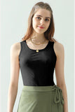 ROUND NECK SLEEVELESS SNAP-BUTTON DETAIL BODYSUIT - Doublju