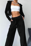 WOMEN VELVET DRAWSTRING PANTS AND CROP JACKET SET