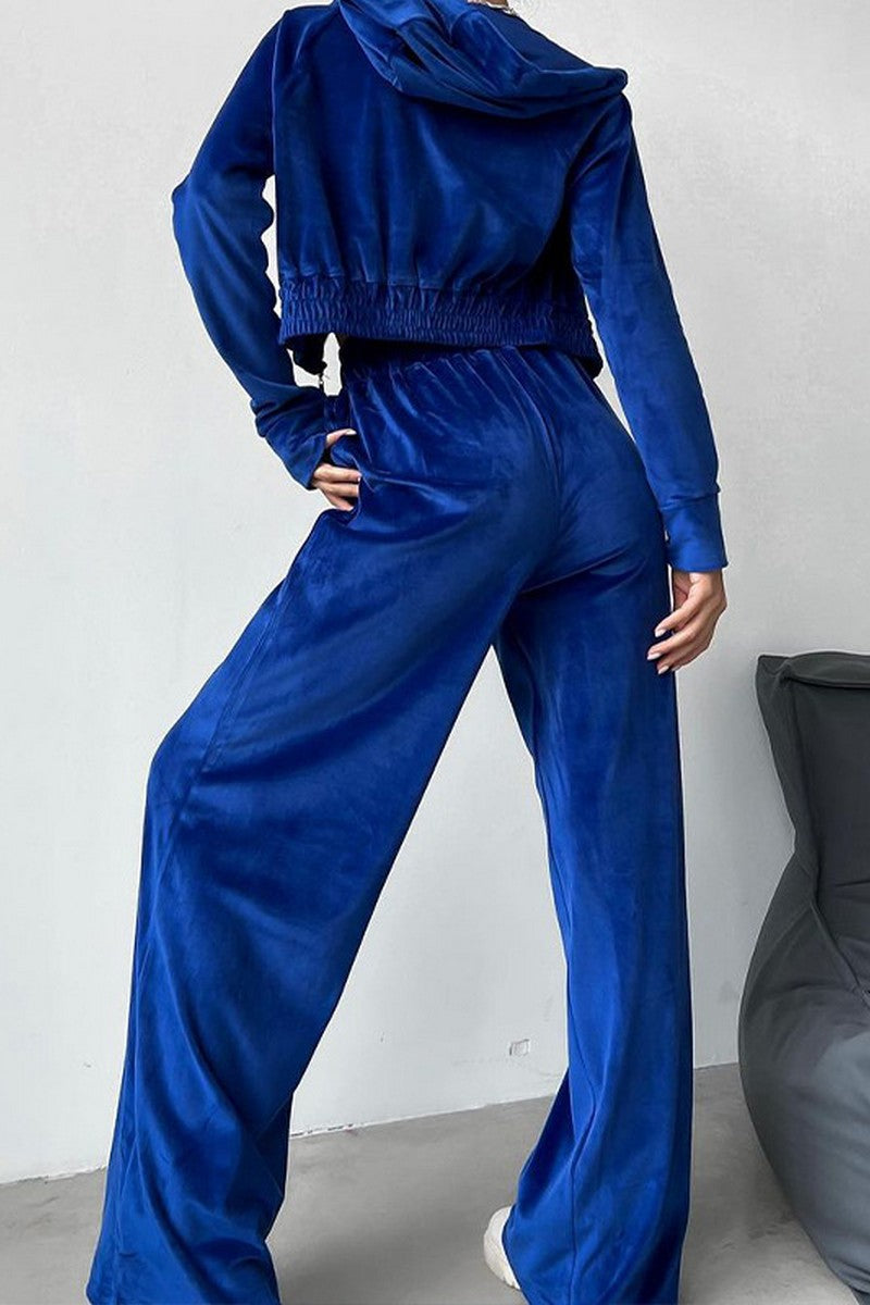 WOMEN VELVET DRAWSTRING PANTS AND CROP JACKET SET