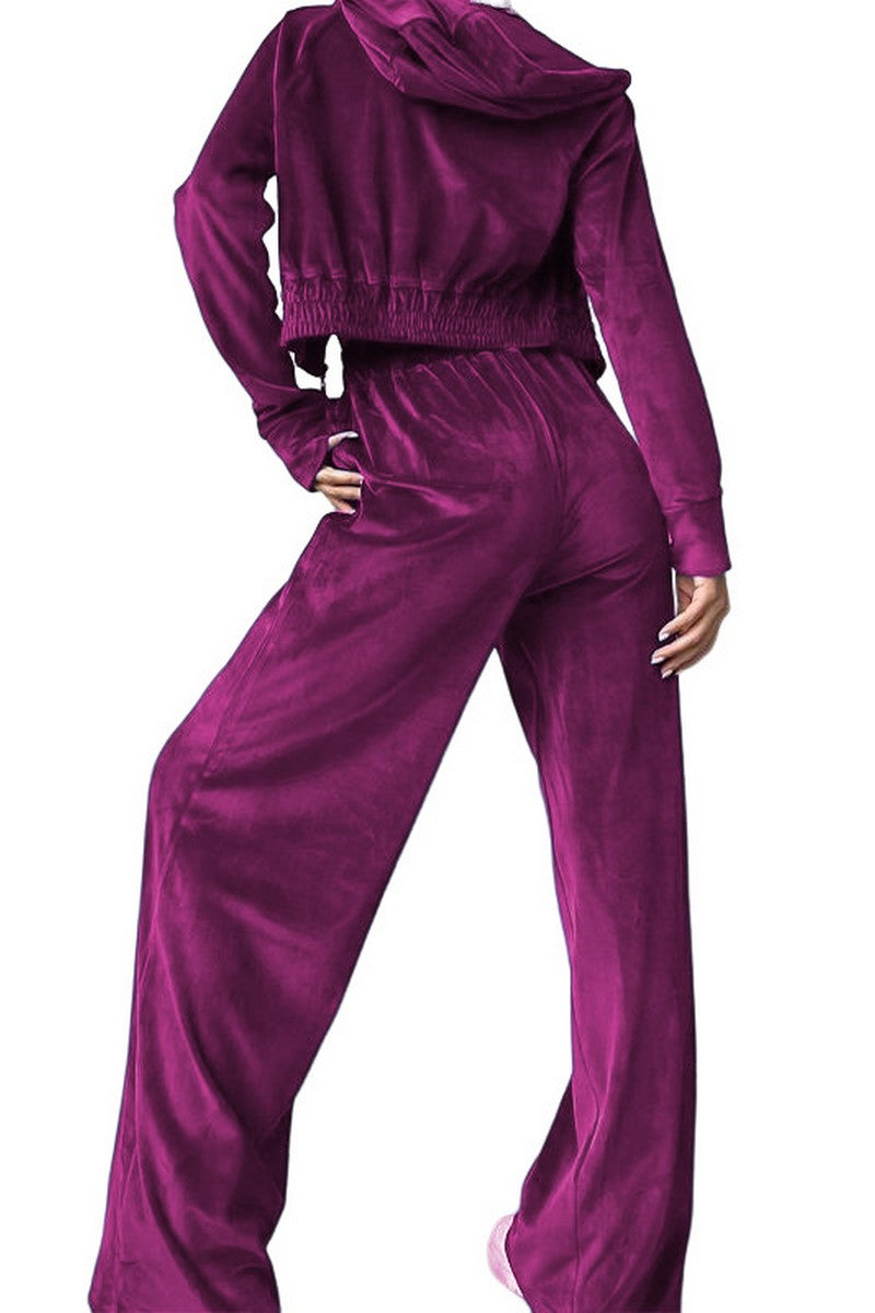 WOMEN VELVET DRAWSTRING PANTS AND CROP JACKET SET