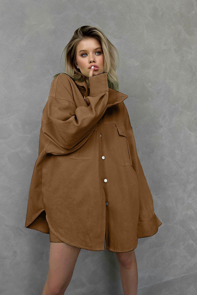 WOMEN OVERSIZED LOOSE FIT SHACKET AND SHORTS SET