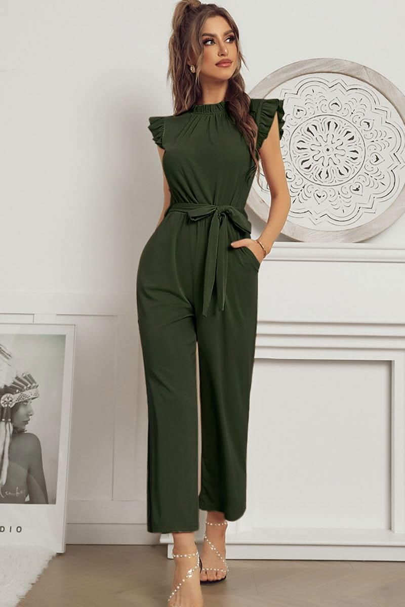 SOLID COLOR FLYING SLEEVE JUMPSUIT - Doublju