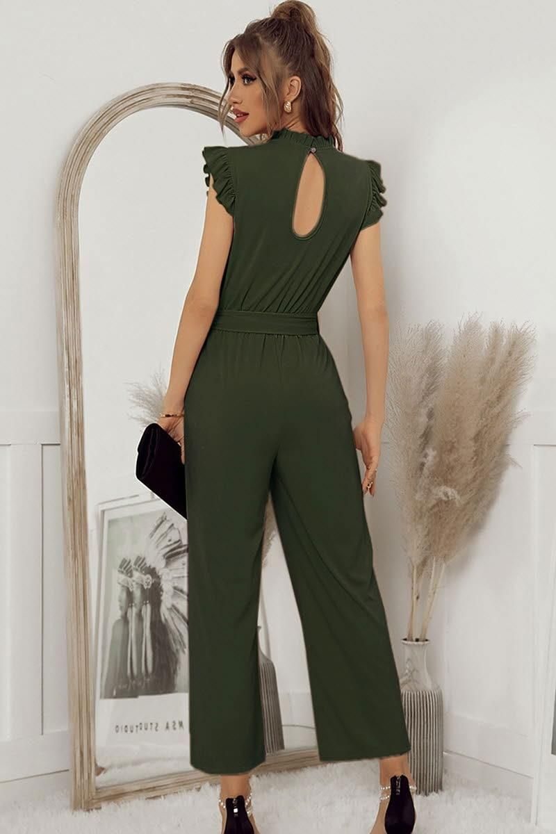 SOLID COLOR FLYING SLEEVE JUMPSUIT - Doublju