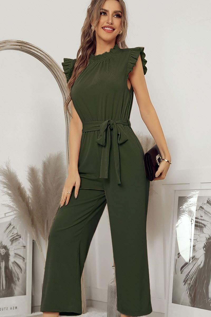 SOLID COLOR FLYING SLEEVE JUMPSUIT - Doublju