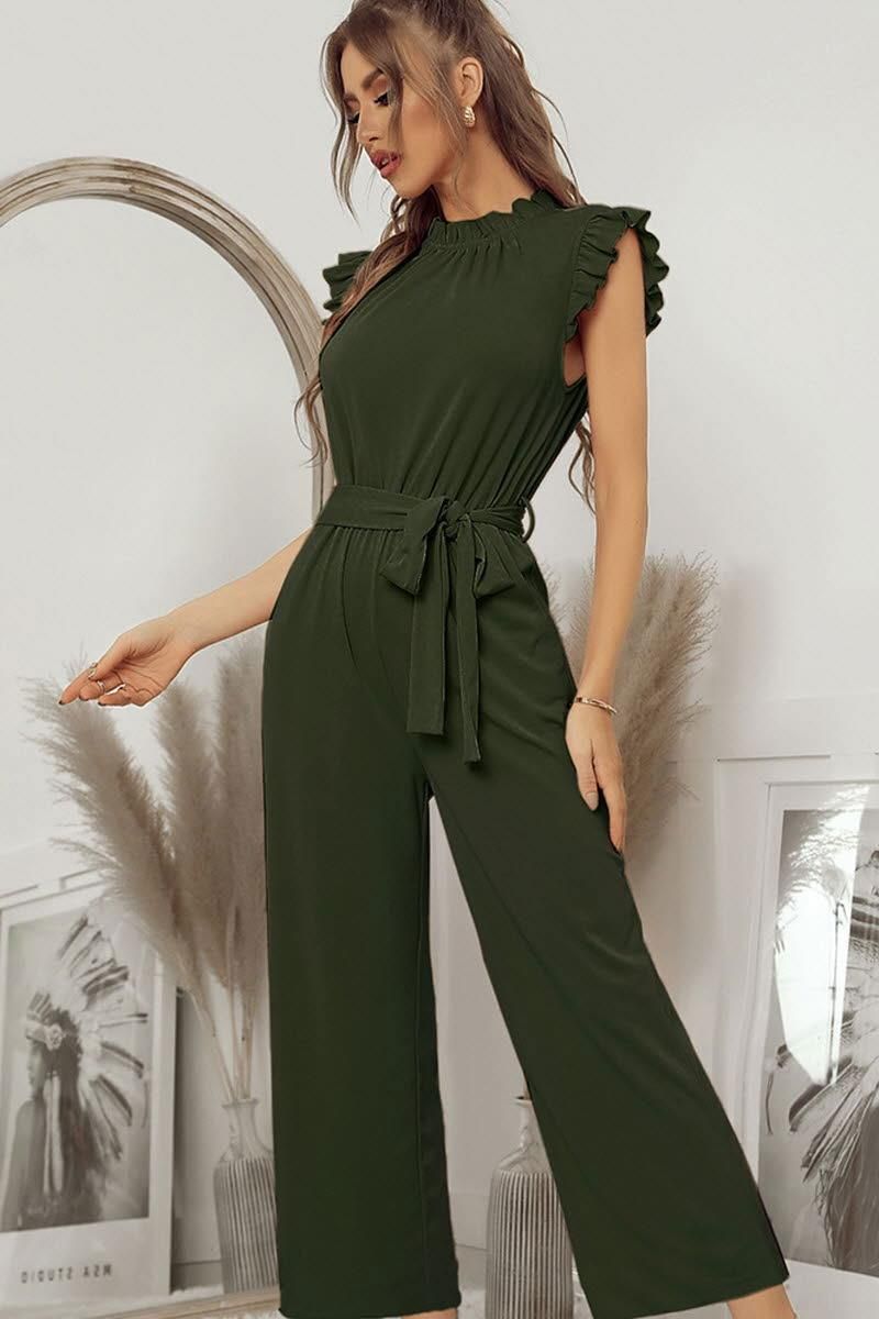 SOLID COLOR FLYING SLEEVE JUMPSUIT - Doublju