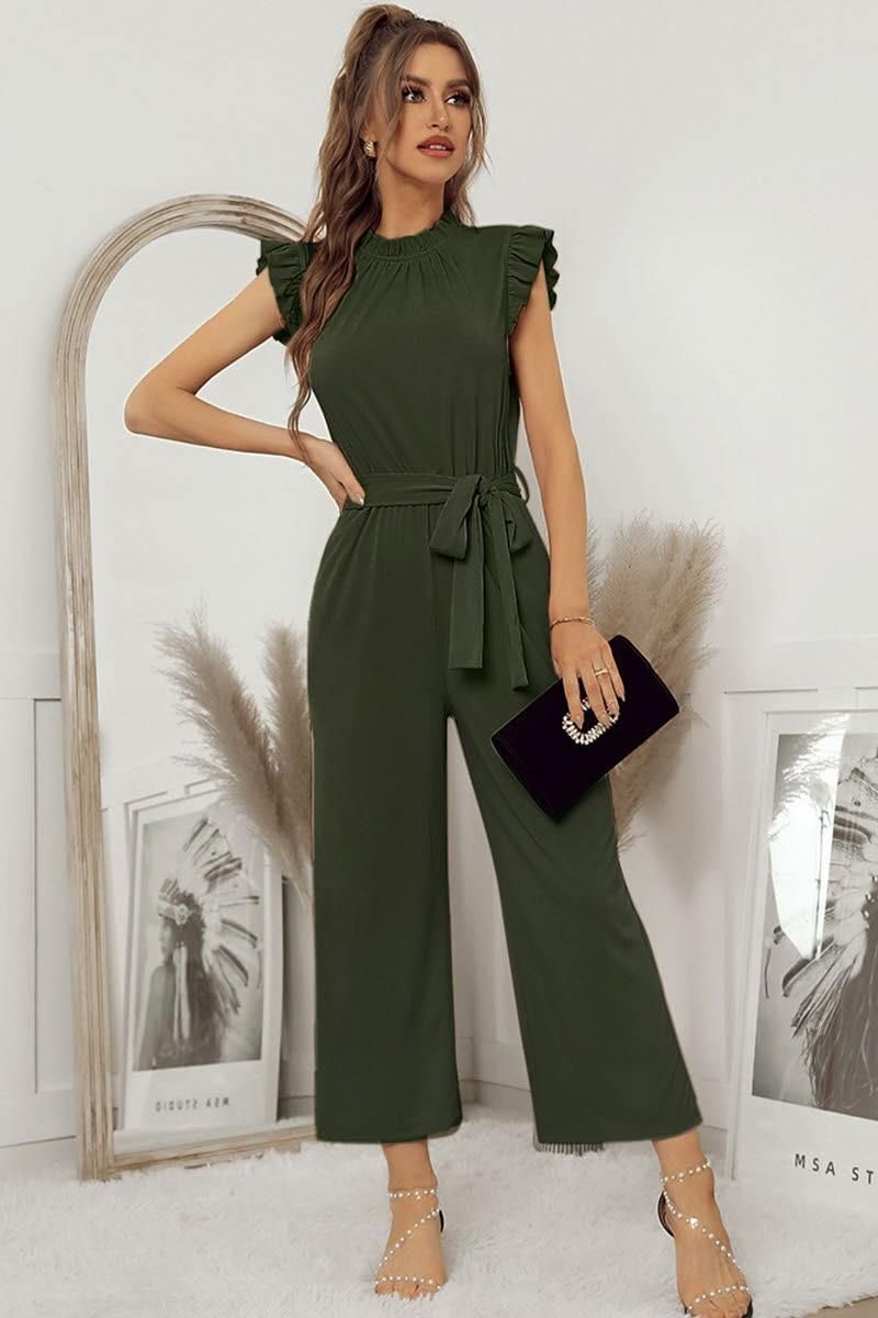 SOLID COLOR FLYING SLEEVE JUMPSUIT - Doublju