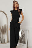 SOLID COLOR FLYING SLEEVE JUMPSUIT - Doublju