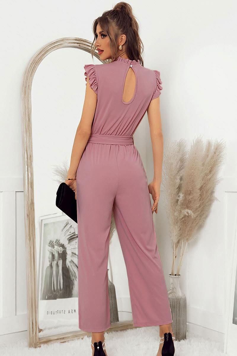 SOLID COLOR FLYING SLEEVE JUMPSUIT - Doublju