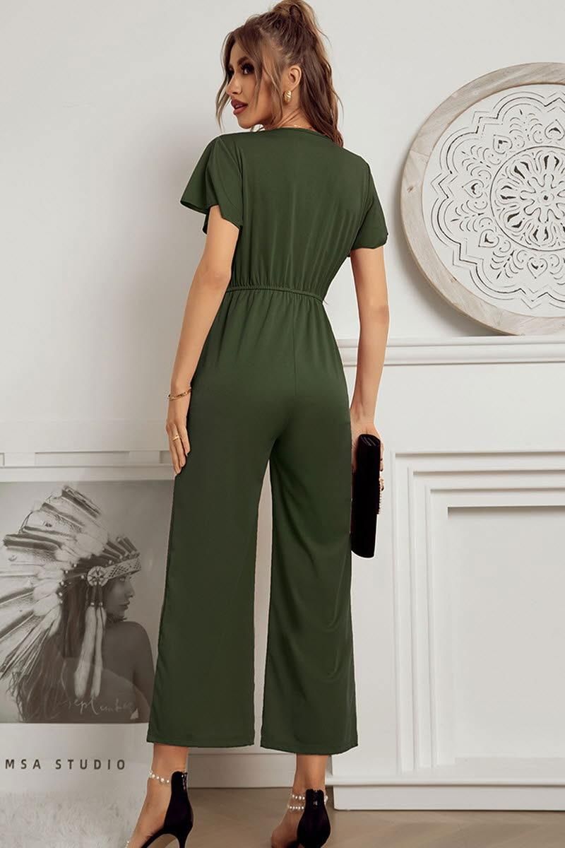 V NECK SHORT SLEEVE JUMPSUIT - Doublju