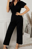 V NECK SHORT SLEEVE JUMPSUIT - Doublju