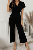 V NECK SHORT SLEEVE JUMPSUIT - Doublju