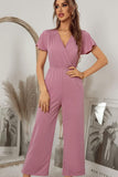 V NECK SHORT SLEEVE JUMPSUIT - Doublju