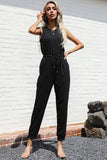 SOLID COLOR BLACK SLEEVELES JUMPSUIT - Doublju