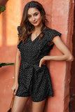 POLKA DOT V NECK SLIM JUMPSUIT - Doublju