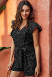 POLKA DOT V NECK SLIM JUMPSUIT - Doublju