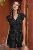 POLKA DOT V NECK SLIM JUMPSUIT - Doublju