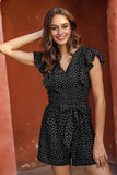 POLKA DOT V NECK SLIM JUMPSUIT - Doublju