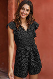 POLKA DOT V NECK SLIM JUMPSUIT - Doublju