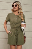 DRAWSTRING BUTTON UP POCKET JUMPSUIT - Doublju