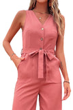 BIG POCKET TIED WAIST SLEEVELESS JUMPSUIT - Doublju