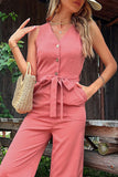 BIG POCKET TIED WAIST SLEEVELESS JUMPSUIT - Doublju