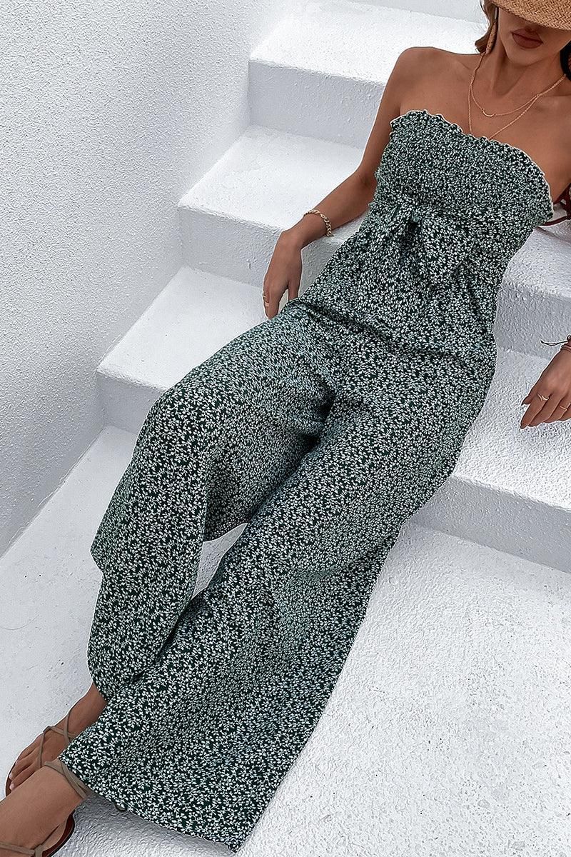 BIG RIBBON RUFFLED TANK TOP WIDE JUMPSUIT - Doublju