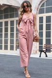 BIG RIBBON V NECK STRAIGHT LEG JUMPSUIT - Doublju