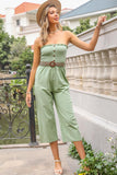 BELTED SMOKED CAPRI JUMPSUIT - Doublju