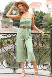 BELTED SMOKED CAPRI JUMPSUIT - Doublju