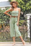 BELTED SMOKED CAPRI JUMPSUIT - Doublju