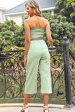 BELTED SMOKED CAPRI JUMPSUIT - Doublju