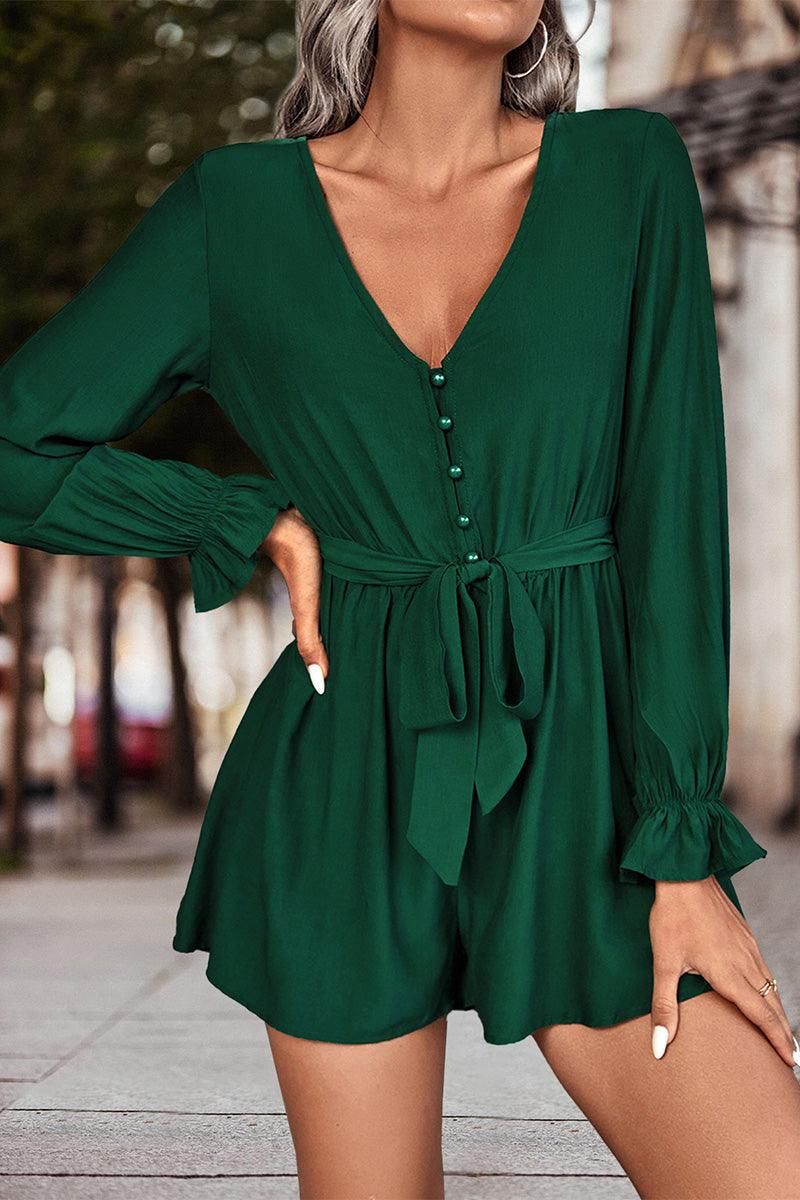 WAIST TIED SEXY DEEP V NECK DRESS - Doublju