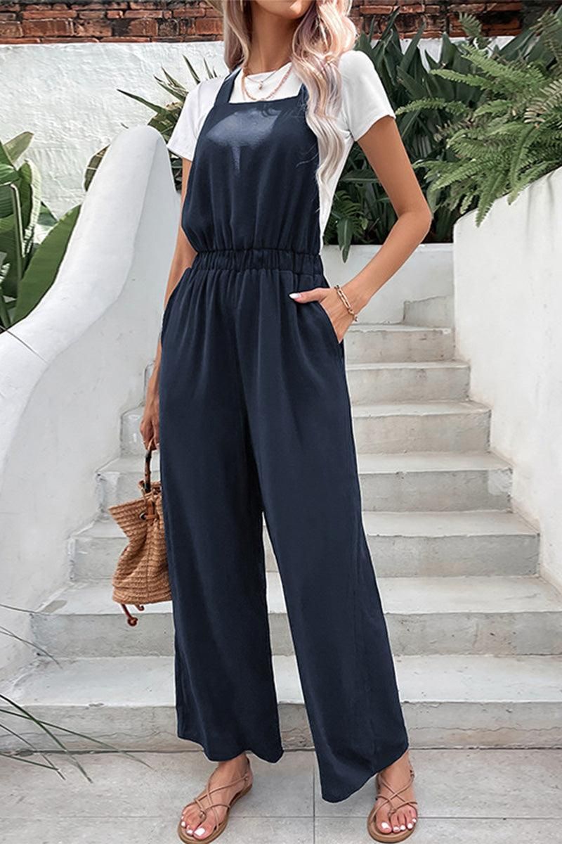 DRAWSTRING WAIST WOMEN JUMPSUIT WITH POCKETS - Doublju