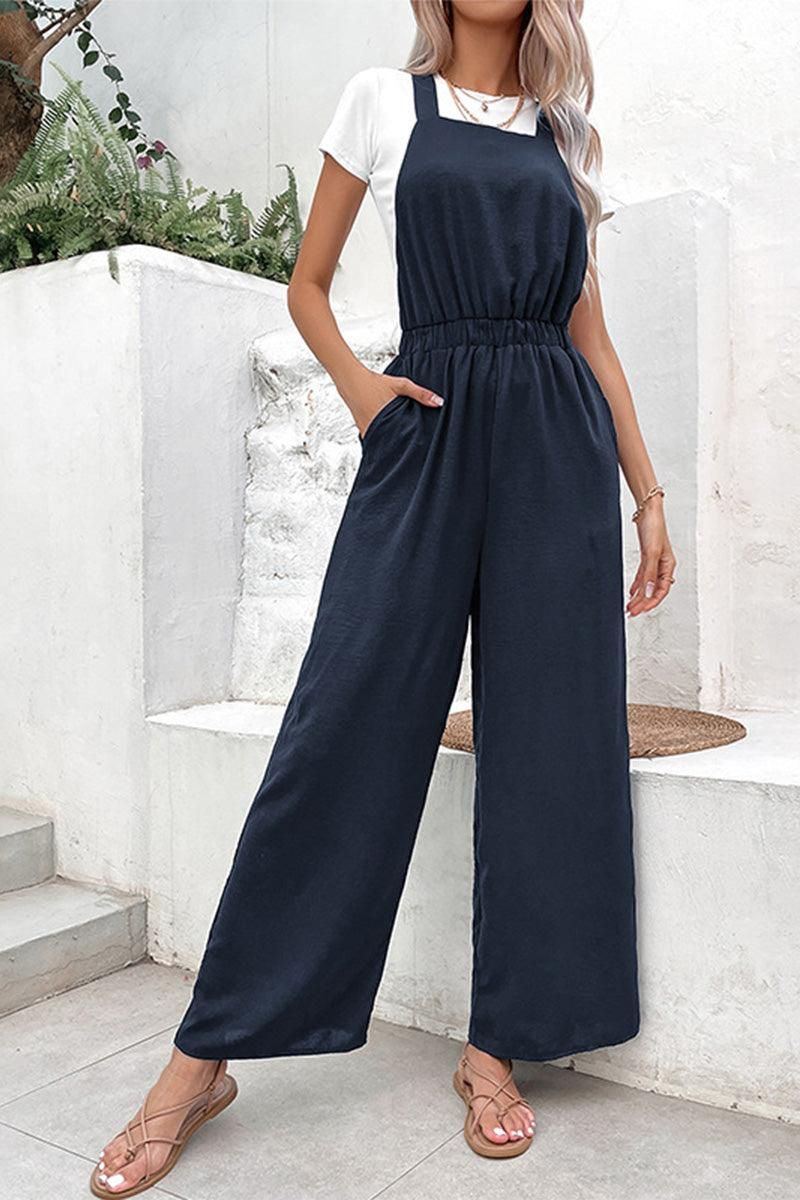 DRAWSTRING WAIST WOMEN JUMPSUIT WITH POCKETS - Doublju