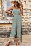 WOMEN SPAGHETTI STRAP FLORAL PATTERN BOHO JUMPSUIT - Doublju