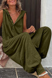 WOMEN BUTTON NECK SLEEVELESS HOODIE JUMPSUIT - Doublju