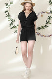 HENLEY NECK SHORT SLEEVE JUMPSUIT ROMPER - Doublju