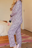 WOMENS LONG SLEEVE V-NECK BUTTON NECKLINE AND LONG PANTS PAJAMAS SET