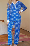 WOMENS LONG SLEEVE V-NECK BUTTON NECKLINE AND LONG PANTS PAJAMAS SET