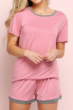 WOMENS SHORT SLEEVE ROUND BANDED NECKLINE AND SHORTS PAJAMA SET