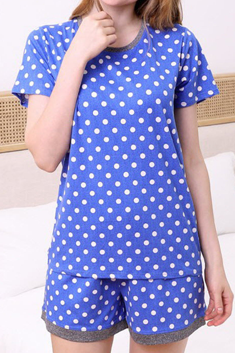 WOMENS SHORT SLEEVE ROUND BANDED NECKLINE AND SHORTS PAJAMA SET