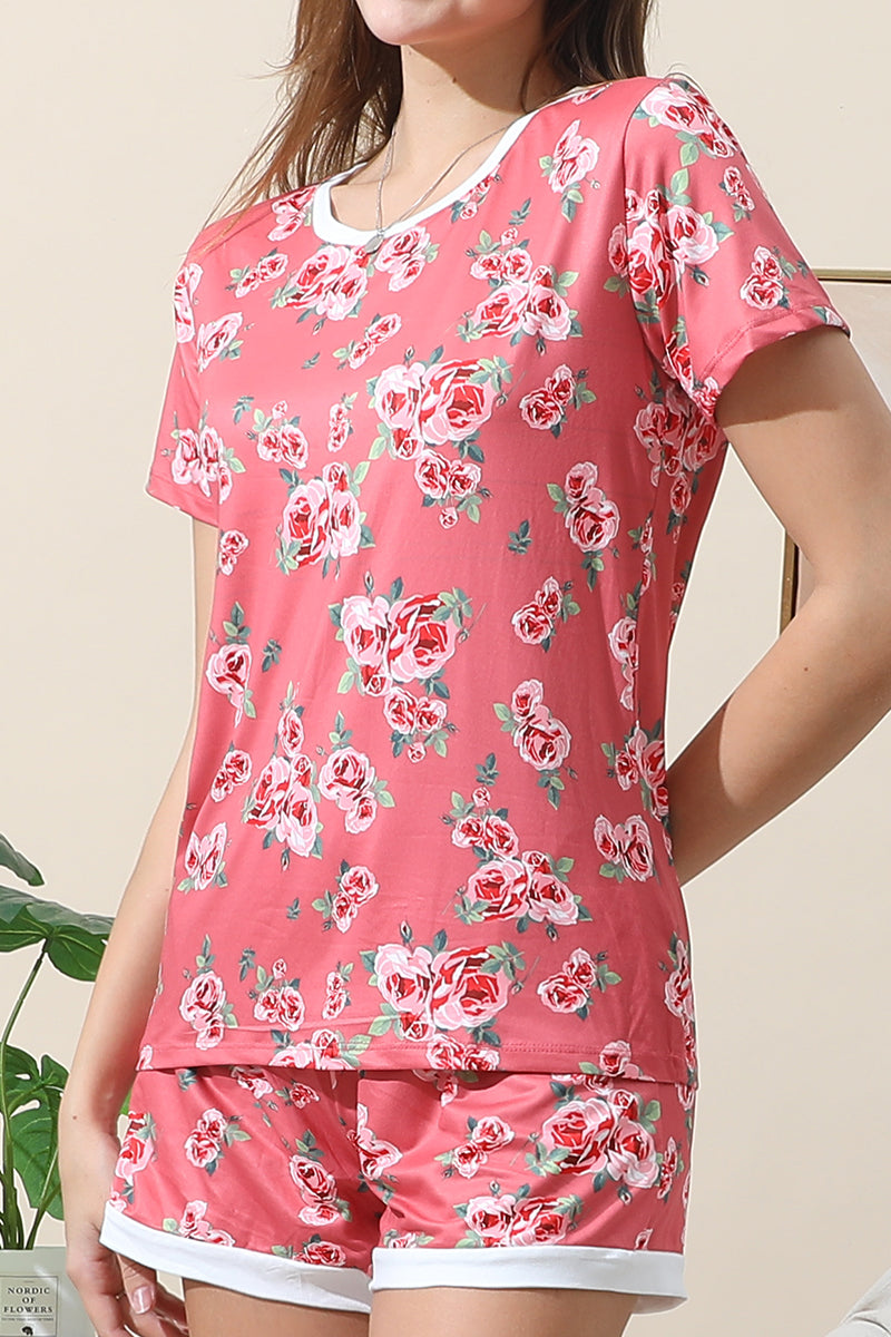 WOMENS SHORT SLEEVE ROUND BANDED NECKLINE AND SHORTS PAJAMA SET