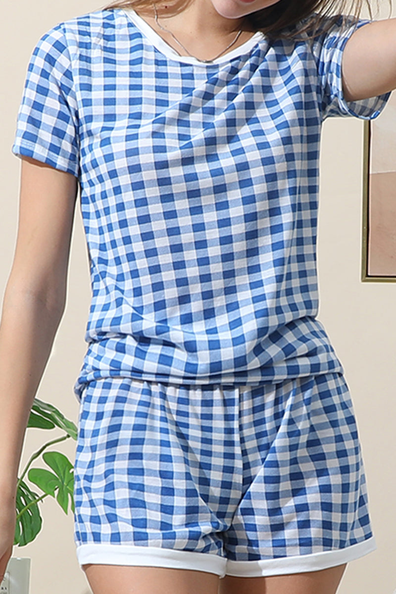 WOMENS SHORT SLEEVE ROUND BANDED NECKLINE AND SHORTS PAJAMA SET