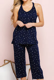 WOMENS SLEEVELESS V-NECK BANDED NECKLINE AND KNEE LENGTH PANTS PAJAMA SET