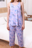 WOMENS SLEEVELESS V-NECK BANDED NECKLINE AND KNEE LENGTH PANTS PAJAMA SET