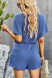 BUTTON UP TIED WAIST ROMPER - Doublju