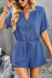 BUTTON UP TIED WAIST ROMPER - Doublju