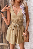 LACE STRAP TIED WAIST BUTTON POINT ROMPER - Doublju