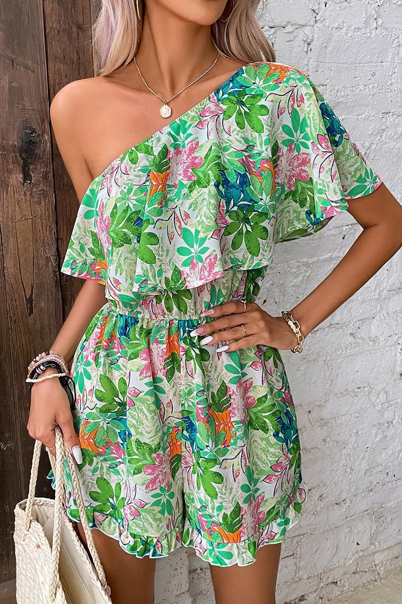 ONE RUFFLED SUOLDER NATURE WAIST ROMPER - Doublju