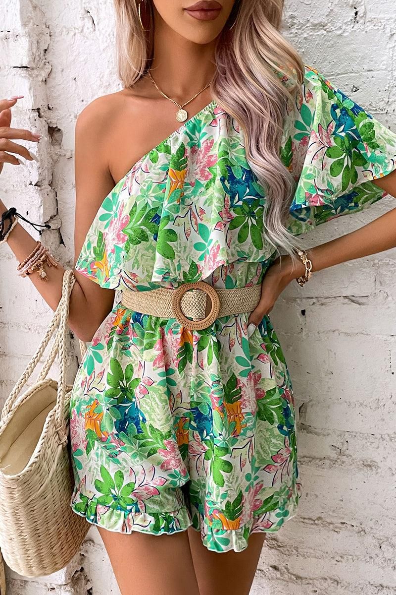 ONE RUFFLED SUOLDER NATURE WAIST ROMPER - Doublju